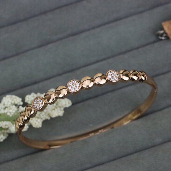 Elegant Rose Gold Bangle with Glossy Studded Circle Accents, XPBL0508 - Picture 1 of 12